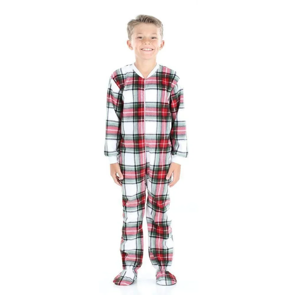 SleepytimePjs Family Matching Fleece Red, White & Green Plaid Onesie Pajamas